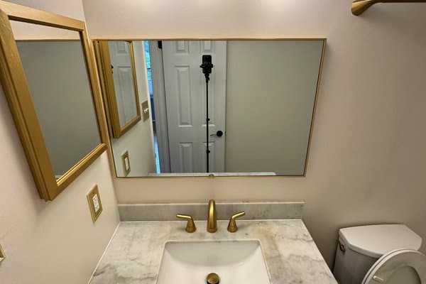 Bathroom vanity polished to a streak-free shine
